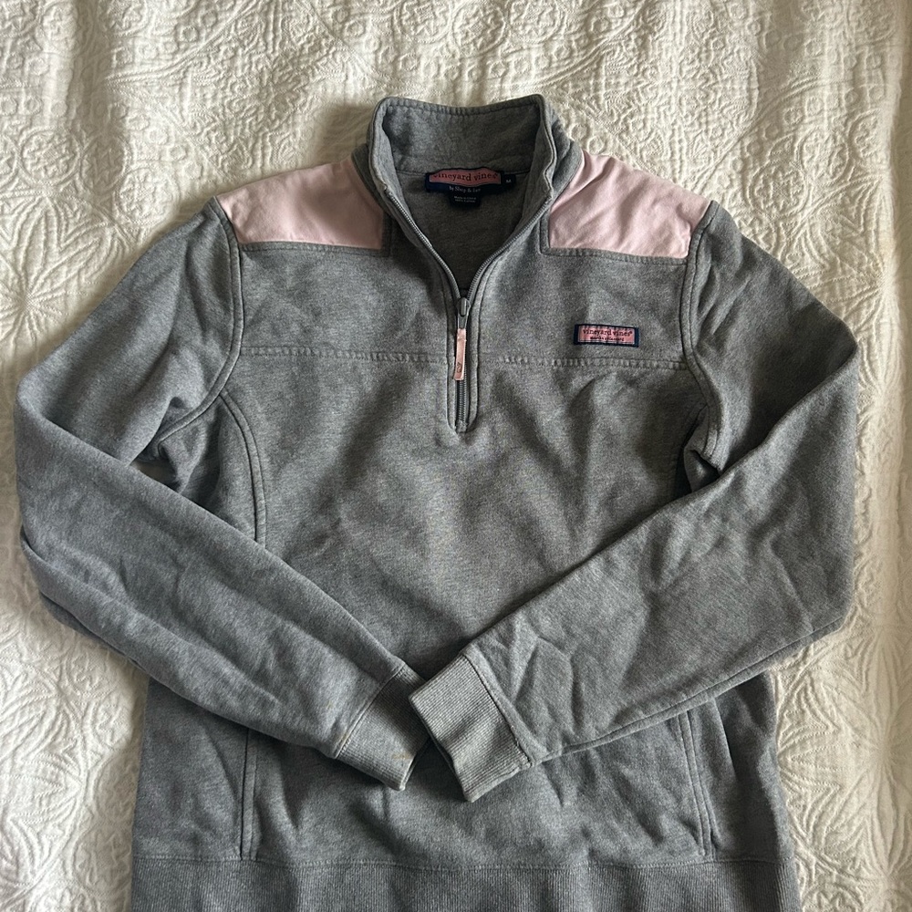 Woman’s Gray and Pink Vineyard vines Quarter-Zip Sweater